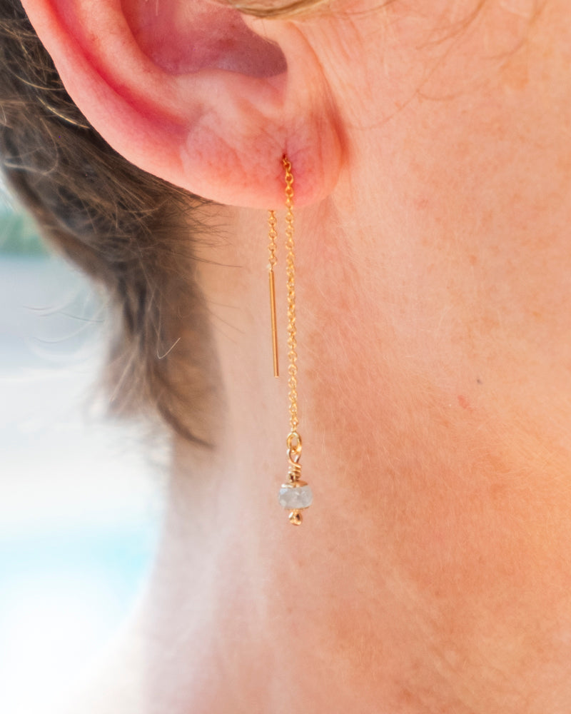 MARIELLE Grey Sapphire Gold Drop Ear Threaders
