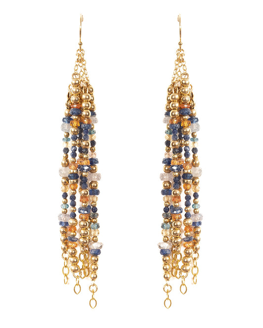 COCO Sapphire, Kyanite and Topaz Gold Waterfall Earrings - Jitterbug Jewellery