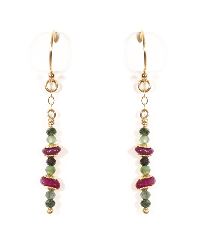 ANYA Emerald and Ruby Gold Earrings - Jitterbug Jewellery
