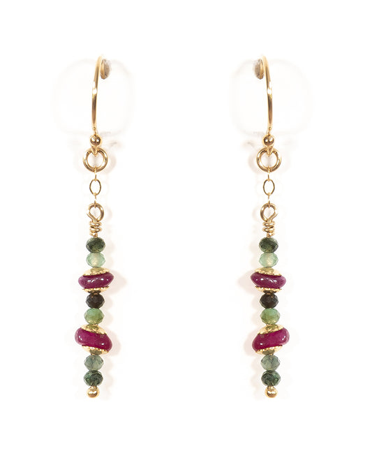 ANYA Emerald and Ruby Gold Earrings  - Jitterbug Jewellery