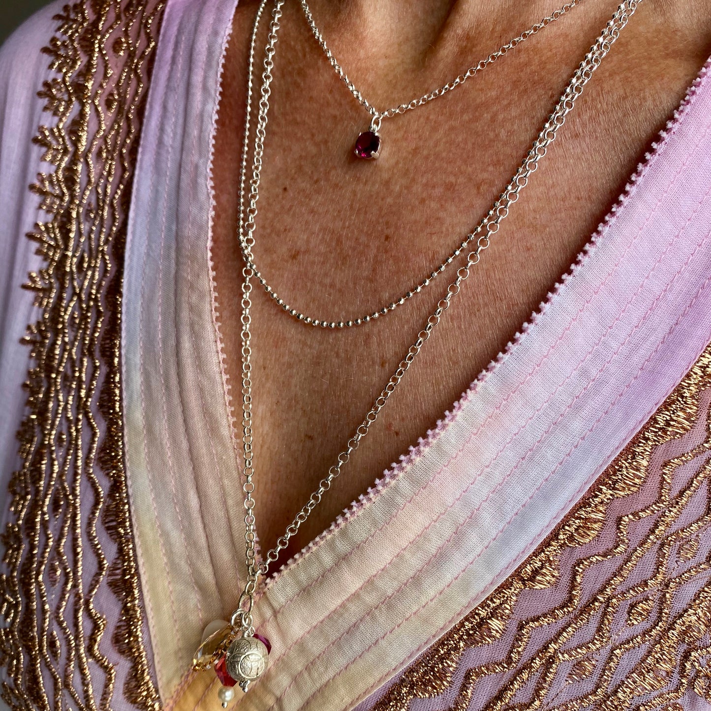 Unique layered sterling silver necklace with gemstones & Swarovski crystals - Jitterbug Jewellery