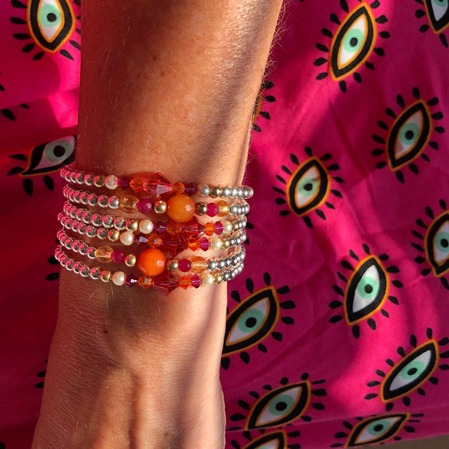 JAIPUR Multi strand sterling silver bracelet with Jade and Swarovski crystals - Jitterbug Jewellery