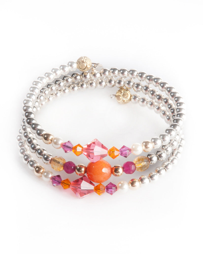 JAIPUR - Multi strand bracelet with Swarovski crystals & pearls, semi precious stones, 925 sterling silver balls & gold filled balls