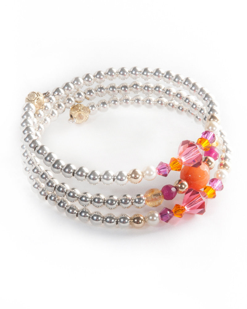 JAIPUR - Multi strand bracelet with Swarovski crystals & pearls, semi precious stones, 925 sterling silver balls & gold filled balls