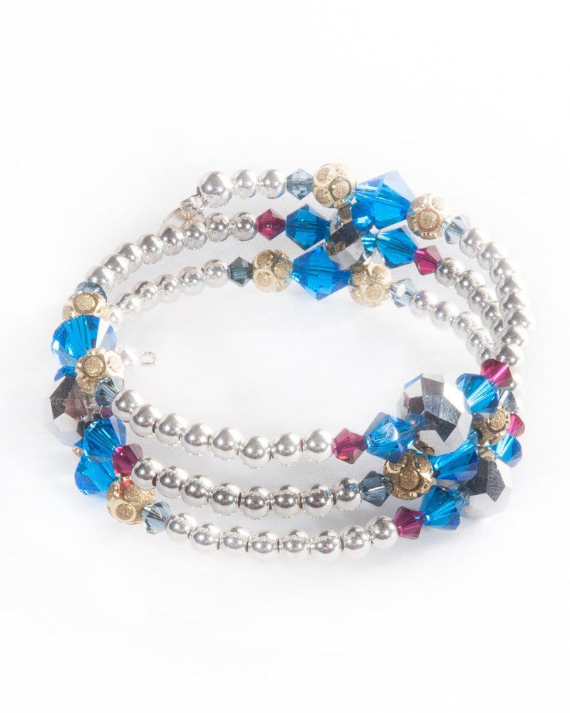 JODHPUR Multi strand bracelet with Swarovski crystals & 925 sterling silver balls