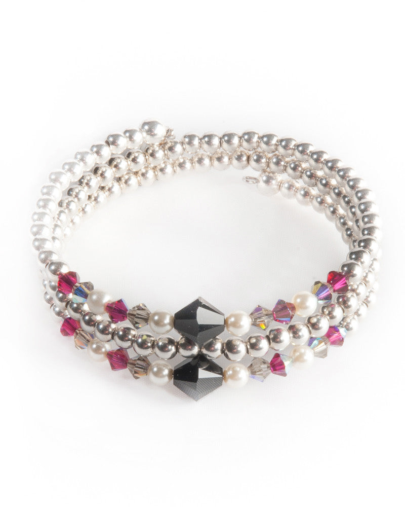 UDAIPUR Multi strand bracelet with Swarovski crystals & pearls, semi precious stones, 925 sterling silver balls,