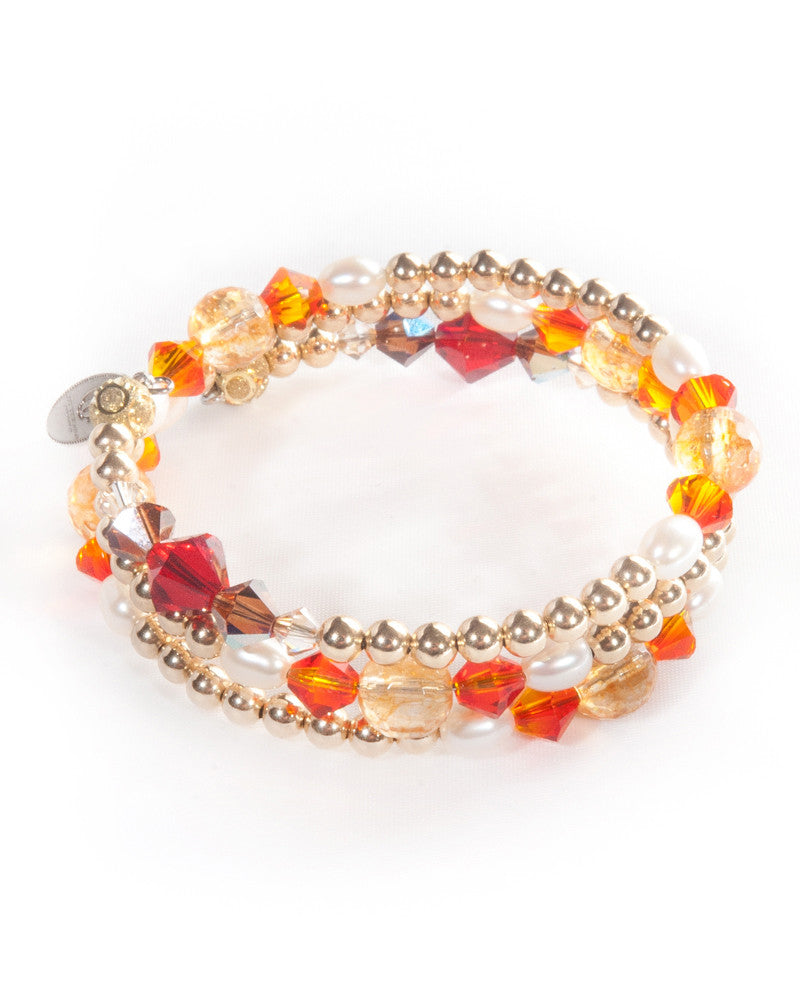 SARI Multi strand bracelet with Swarovski crystals, freshwater cultured pearls, semi precious stones & gold filled balls