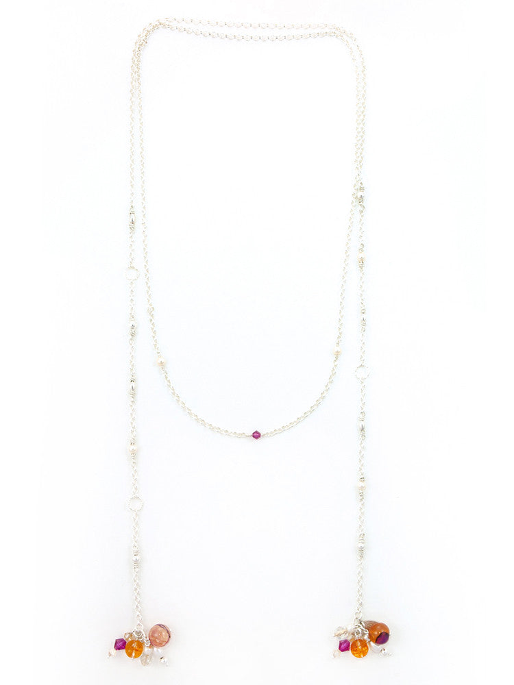 ANJUNA - lariat sterling silver necklace with precious stones and Swarovski crystals - Jitterbug Jewellery