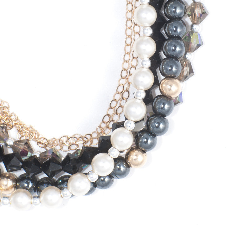 ATLAS - limited edition multi strand bracelet with vintage crystals, Swarovski pearls & semi precious stones with 14ct gold plated brass clasp