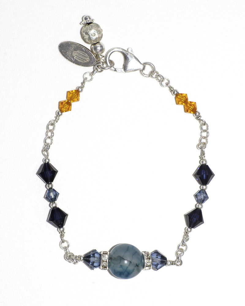 VARANASI Silver stacking bracelet with Swarovski crystals & semi precious stones