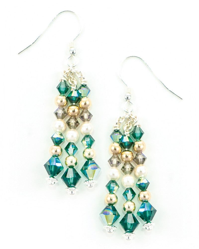 CASUARINA - Silver Drop Earrings with Vintage & Swarovski Crystals