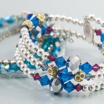 JODHPUR Multi strand bracelet with Swarovski crystals & 925 sterling silver balls