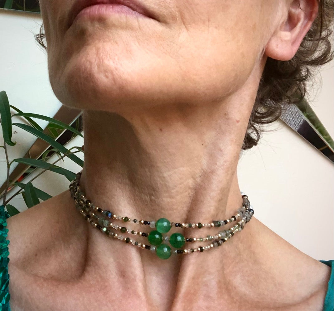 MYLAH Sapphire, Tourmaline and Emerald Gold Choker - Jitterbug Jewellery