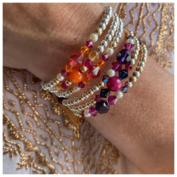 JAIPUR Multi strand sterling silver bracelet with Jade and  Swarovski crystals - Jitterbug Jewellery