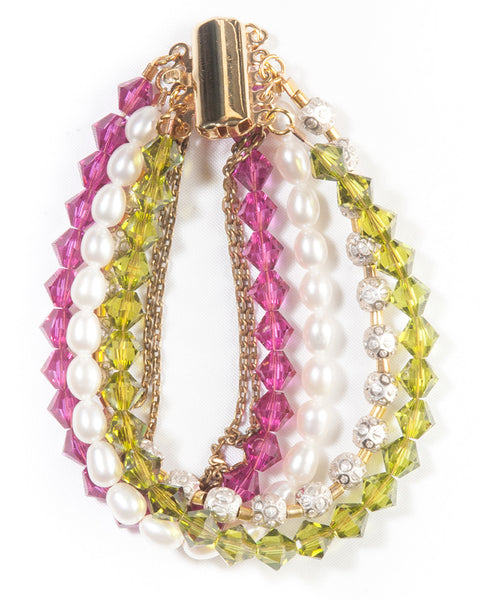 AURA -  multi-strand bracelet with Swarovski crystals & semi precious stones with 14ct gold plated brass clasp