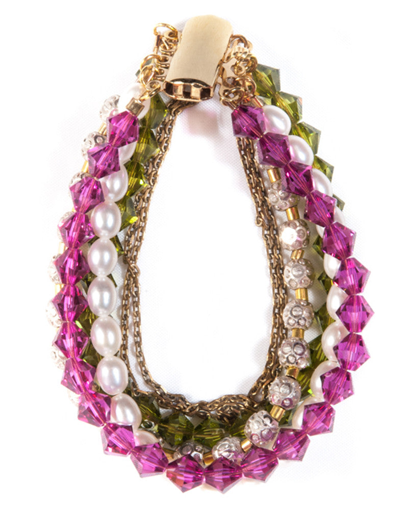 Aura - multi-strand bracelet with Swarovski crystals & semi precious stones with 14ct gold plated brass clasp