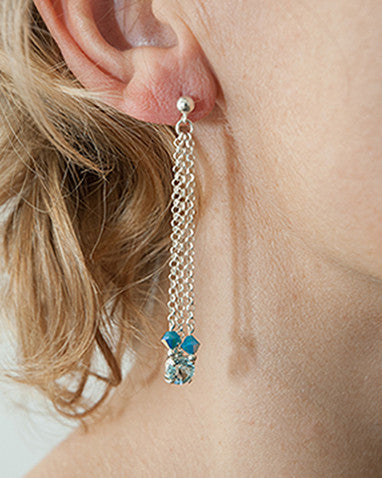 KASHMIR  Multi strand Blue Topaz earrings in sterling silver with Swarovski crystal detail