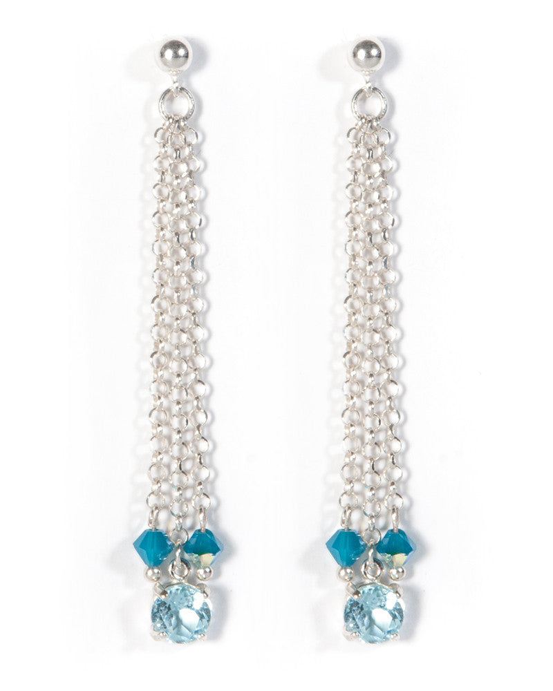 KASHMIR  Multi strand Blue Topaz earrings in sterling silver with Swarovski crystal detail