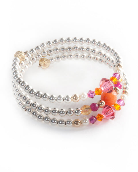 JAIPUR - Multi strand bracelet with Swarovski crystals & pearls, semi precious stones, 925 sterling silver balls & gold filled balls
