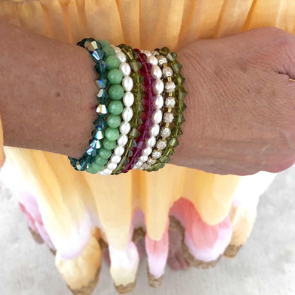 AURA -  multi-strand bracelet with Swarovski crystals & semi precious stones with 14ct gold plated clasp