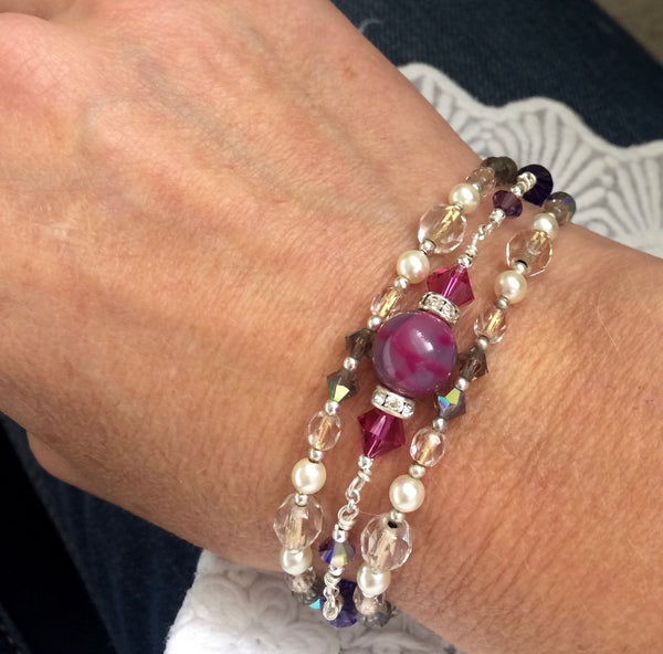 AGRA - silver stacking bracelet with Swarovski crystals & precious stones - Jitterbug Jewellery