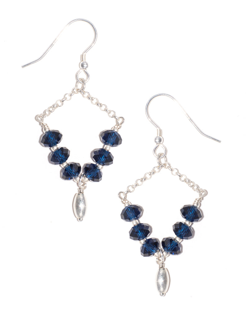 ATLANTIC - Swarovski Crystal Chain Dangle Drop Earrings in Midnight Blue