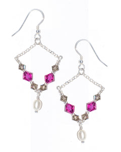 PALOLEM Swarovski Crystal Chain Dangle Earrings in Hot Pink