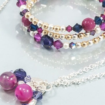 SHAMBHALA Multi strand bracelet with Swarovski crystals and semi precious stones,
