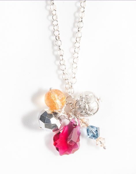 Unique layered sterling silver necklace with gemstones and Swarovski crystals