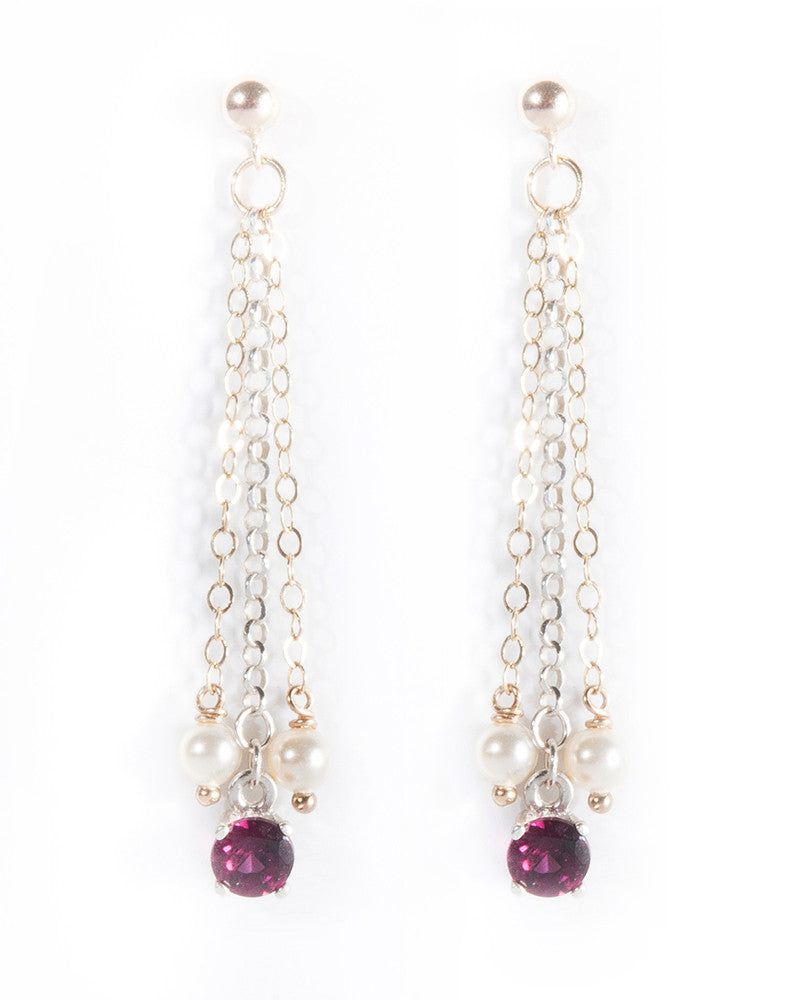 THAR Multi-strand Rhodolite gemstone drop earrings in 9ct gold and sterling silver